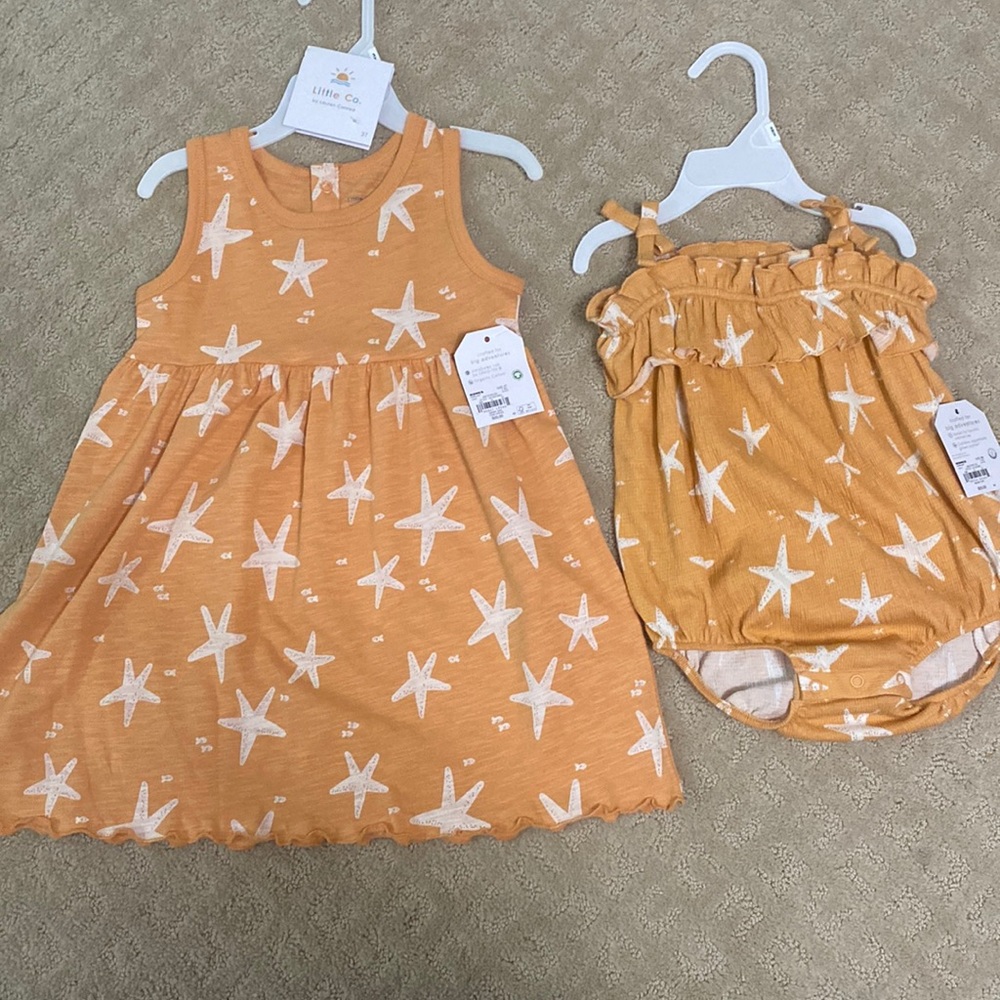 NWT- baby girl and big sister matching orange sea star dresses